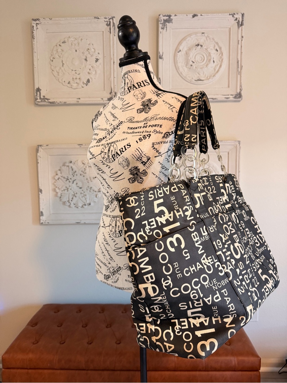 CHANEL Bysy Line Tote Bag Canvas Black CC XL tote w/COA - Picture 2 of 16